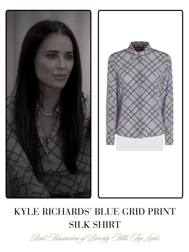 Kyle Richards' Blue Grid Print Silk Shirt is by Gucci // Shop Similar 

 