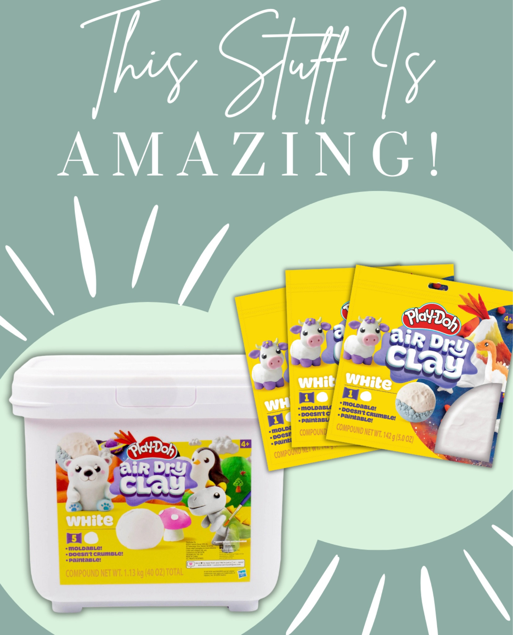 I was in Walmart the other day and came across this playdoh air dry clay and I have to say that it is so much fun! I just know that we will be getting creative with this a lot! 

#LTKFamily #LTKFindsUnder50 #LTKKids