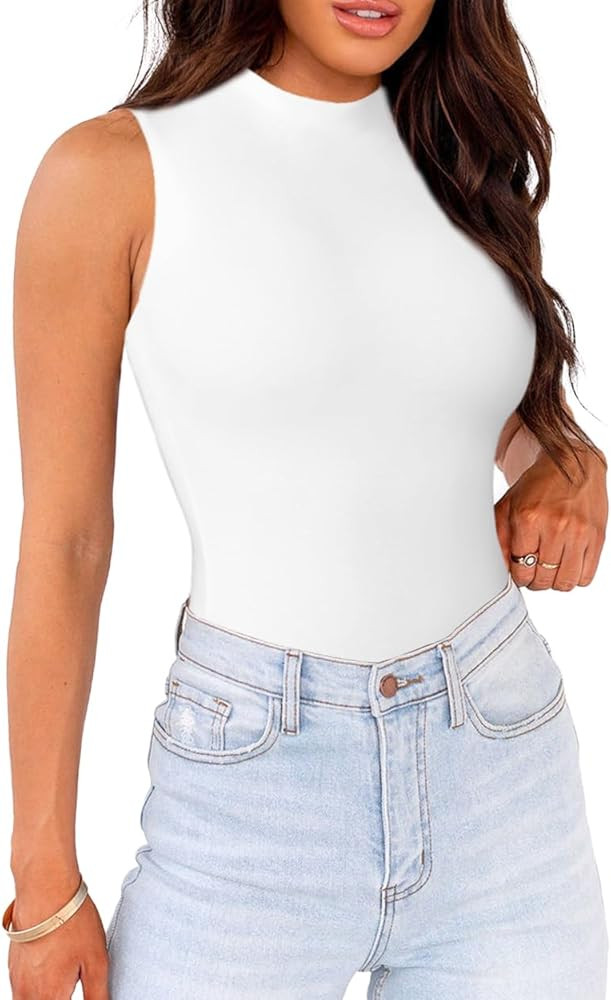 WAYMAKER Mock Neck Bodysuits for Women Sleeveless Basic Tank Top Body Suit Shirts | Amazon (US)