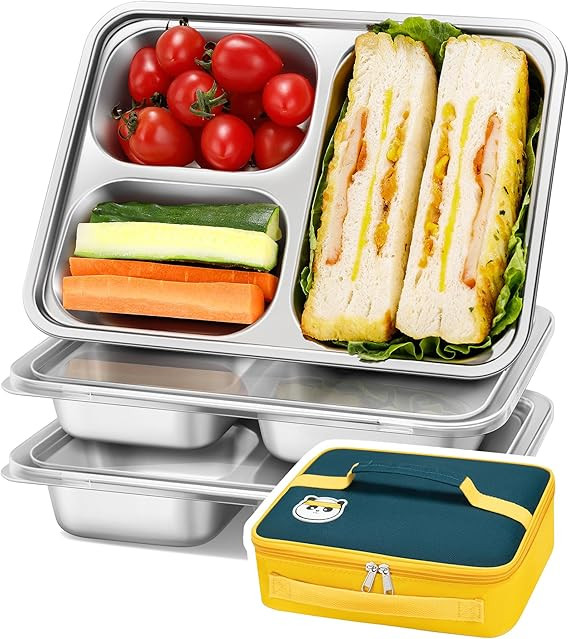 KTKUDY 3 Pack Stainless Steel Snack & Lunch Containers with Plastic Lids - Meal Prep Containers 3... | Amazon (US)