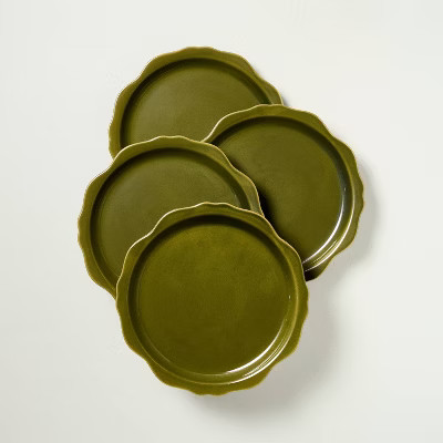 Set of 4 Carved Edge Dinner Plates Green - Hearth & Hand™ with Magnolia | Target