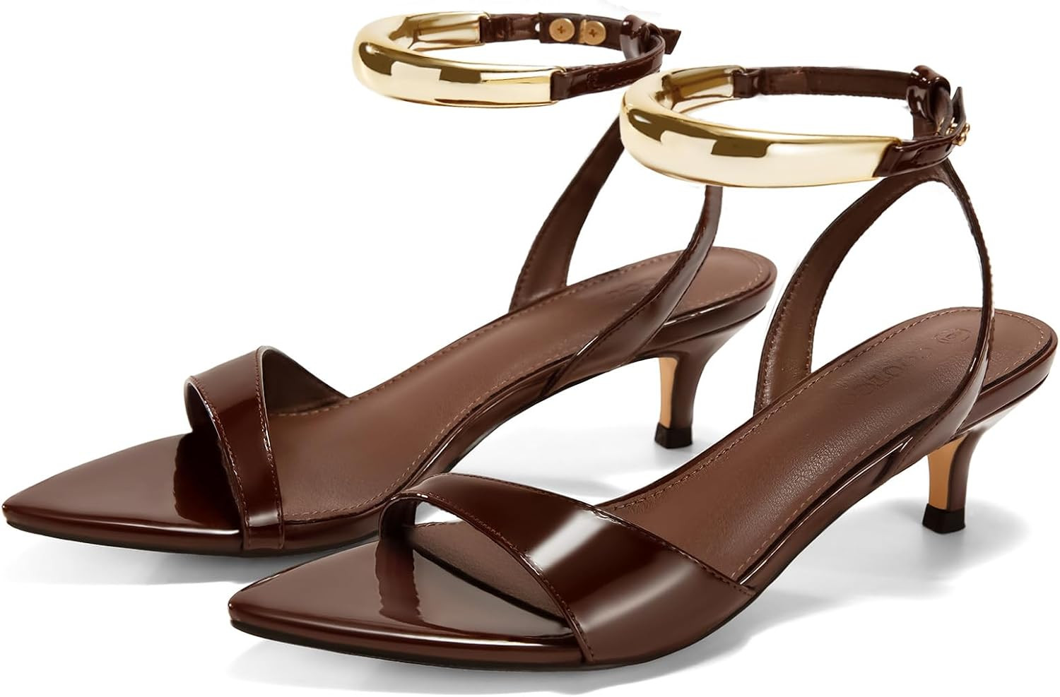 Coutgo Womens Low Kitten Heels Sandals Strappy Pointed Open Toe One Strap Metal Summer Dress Shoes | Amazon (US)