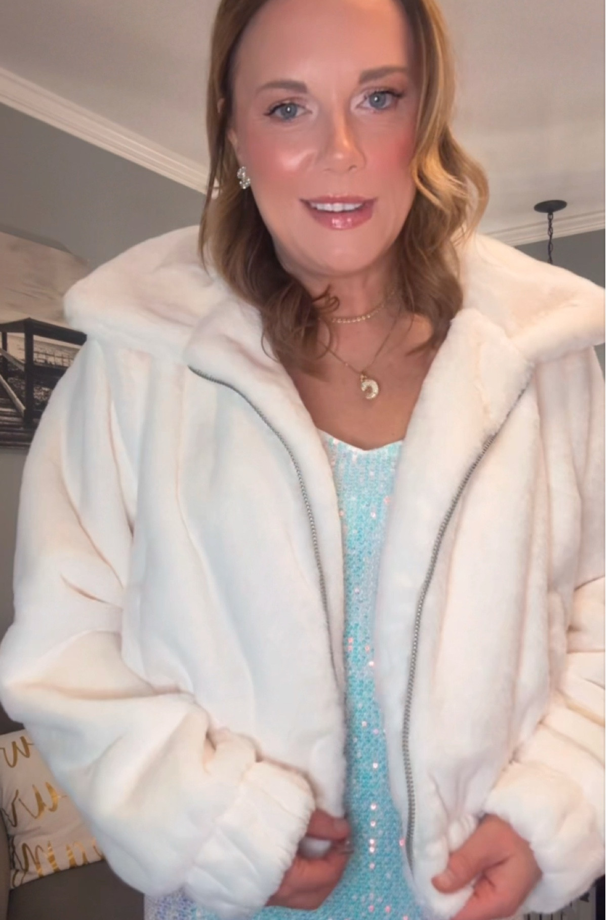 Cropped faux fur jacket
White night
Cruise attire
White sequins
Sequin dress 

#LTKStyleTip #LTKOver40 #LTKParties