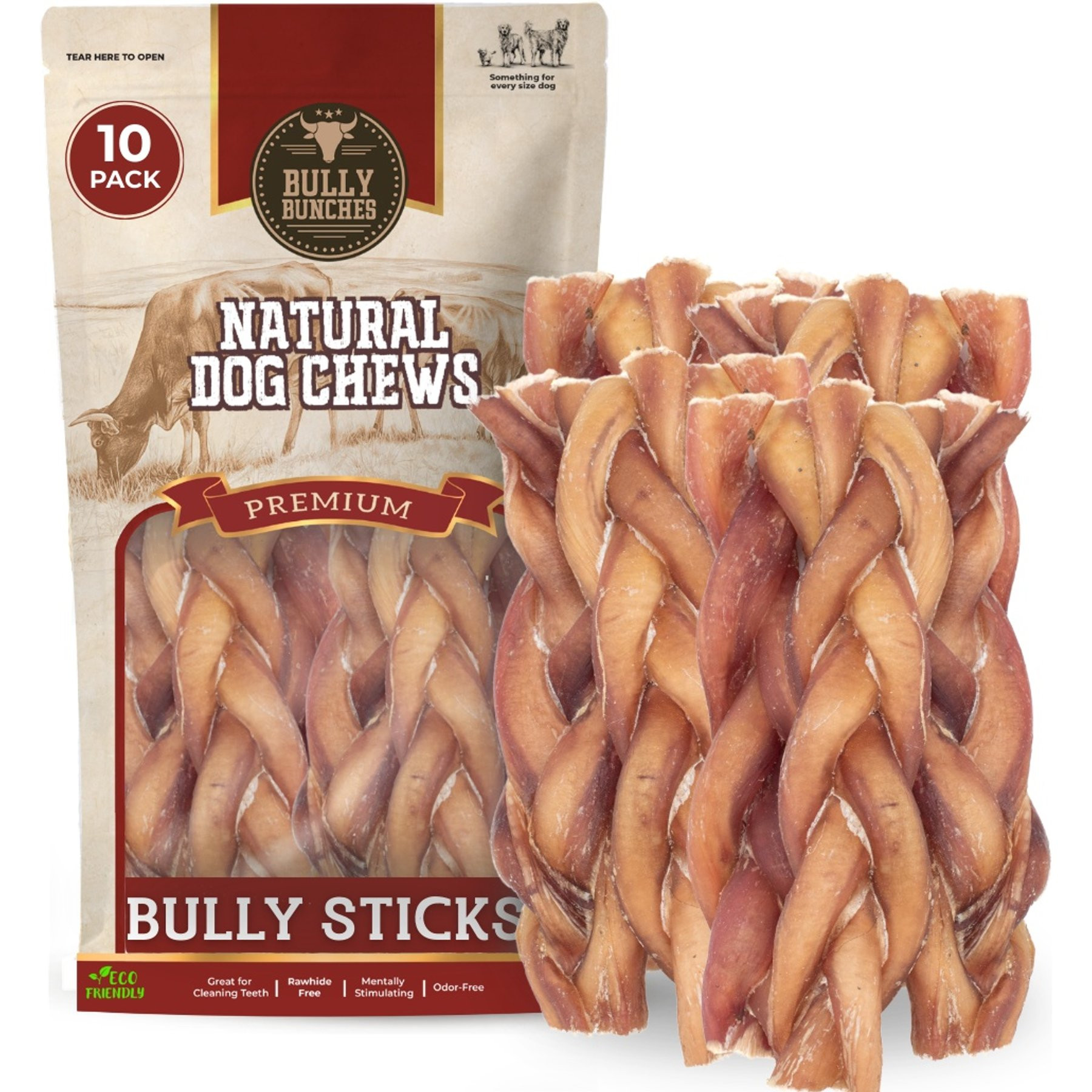 Bully Bunches 6-inch Standard Braided Bully Stick Dog Chew, 10 count | Chewy