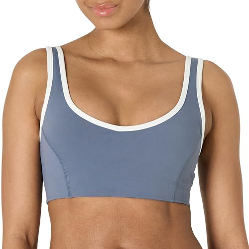 Amazon Essentials Women's Active FormFlex Buttery Soft Light Support V-Neck Sports Bra with Contrast Trim, Slate Grey/White, XX-Large | Amazon (US)