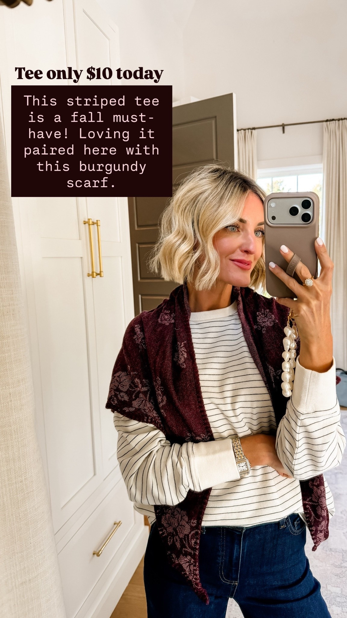 Easily throwing on this scarf just elevated the simple striped tee with jeans to the next level! Fall scarves are a must have because you can style them in so many ways. Great deals on all of these right now! Wearing small tee

Loverly grey, Target sale, new arrivals, fall outfit ideas, women’s fashion affordable , striped tee, wide leg jeans, scarf styling