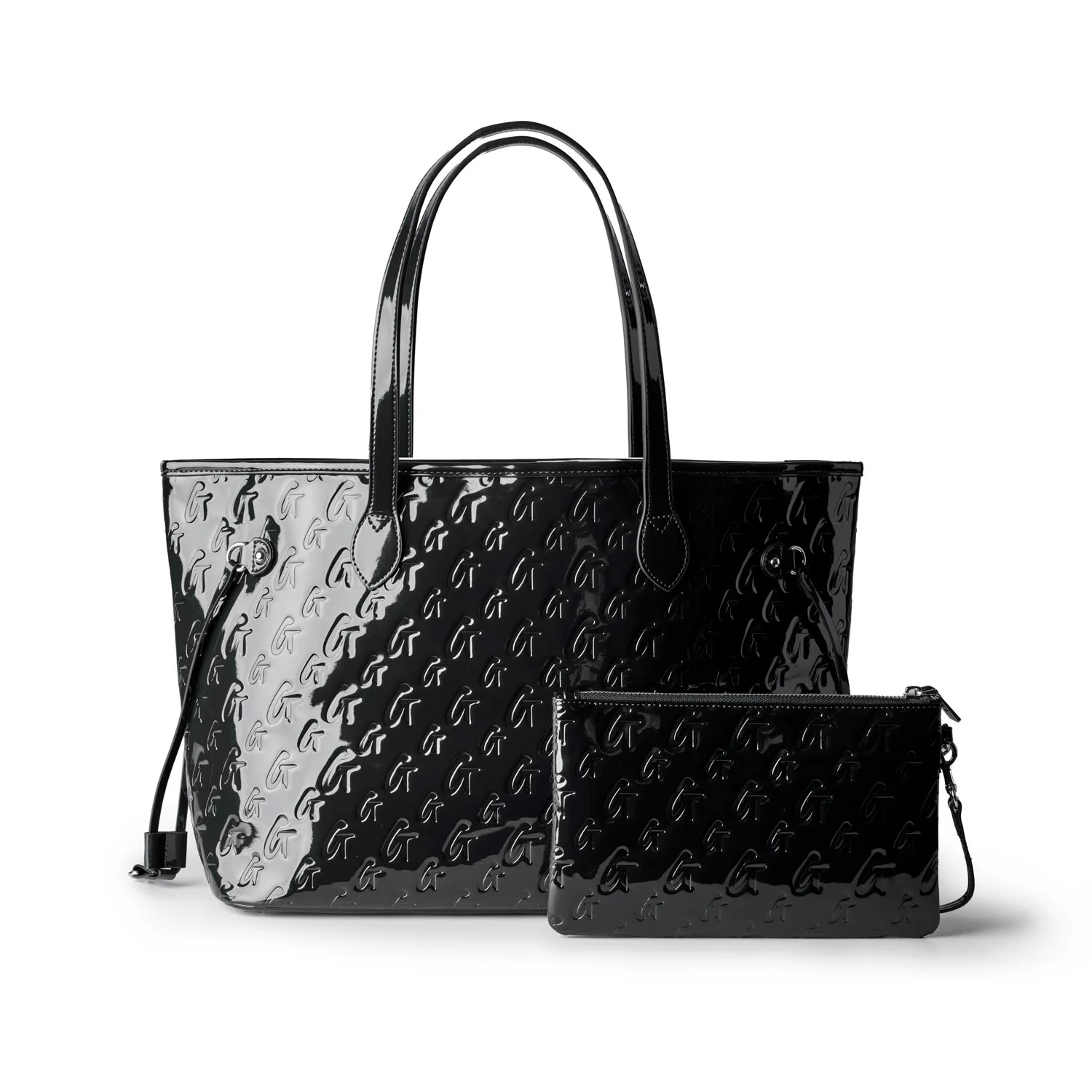 MONOGRAM GLAM TOTE WITH WRISTLET - MIRROR BLACK | Glam-Aholic Lifestyle