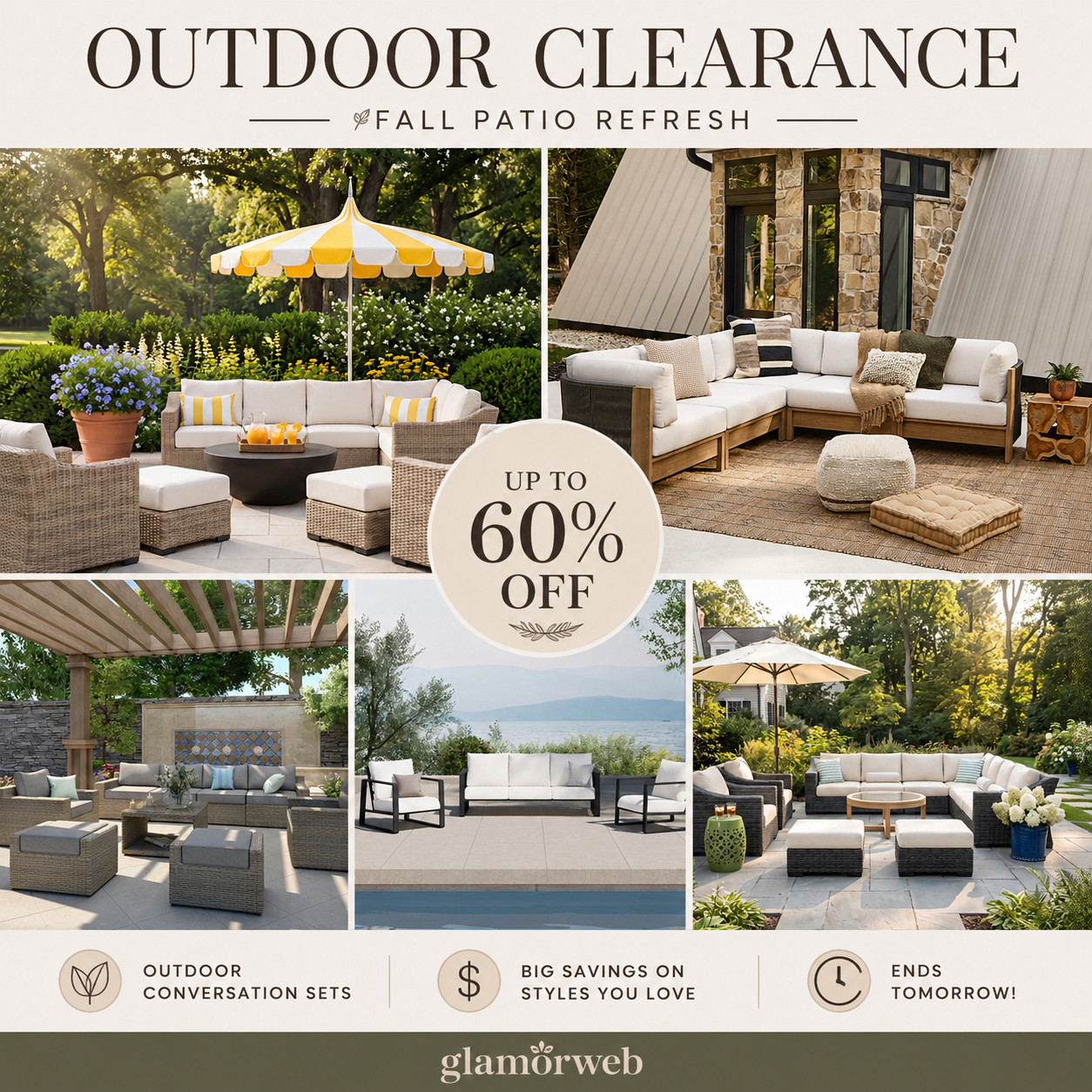If you’ve been waiting for the perfect time to upgrade your patio… this is IT 🤎 Wayfair Outdoor Clearance is bringing up to 60% OFF on the dreamiest outdoor conversation sets and cozy patio pieces. Think plush cushions, neutral tones, and that effortless fall-ready vibe 🍂✨ Whether you’re hosting or just enjoying your morning coffee outside, this is your sign to refresh your space before it’s gone… because it literally ends tomorrow 👀🔥

#Wayfair #WayfairFinds #OutdoorClearance #PatioRefresh #FallPatio #OutdoorLiving #PatioSeason #BackyardGoals #OutdoorDecor #HomeInspo #FallVibes #CozyOutdoor #ConversationSet #PatioFurniture #OutdoorStyle #NeutralHome #LTKHome #LTKSale #SaleAlert #HomeDeals #OutdoorInspo #PatioGoals #BackyardInspo #FallReady #LimitedTimeDeal 

 #LTKSeasonal #LTKHome #LTKSaleAlert