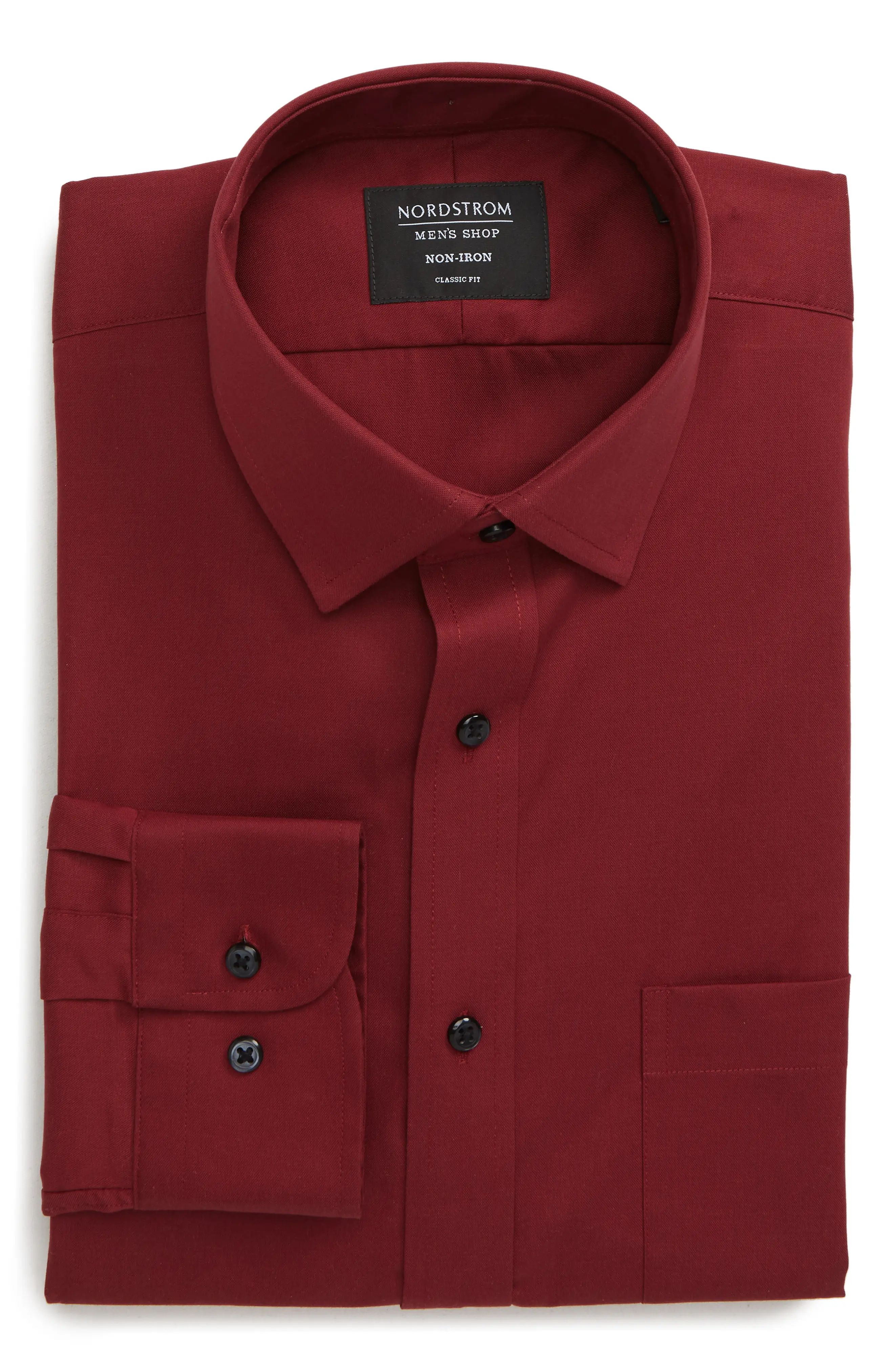 Men's Big & Tall Nordstrom Men's Shop Classic Fit Non-Iron Dress Shirt, Size 19 - 36/37 - Red | Nordstrom