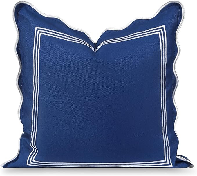 Hofdeco Premium Coastal Hampton Scalloped Patio Indoor Outdoor Throw Pillow Cover Only, 20"x20" W... | Amazon (US)