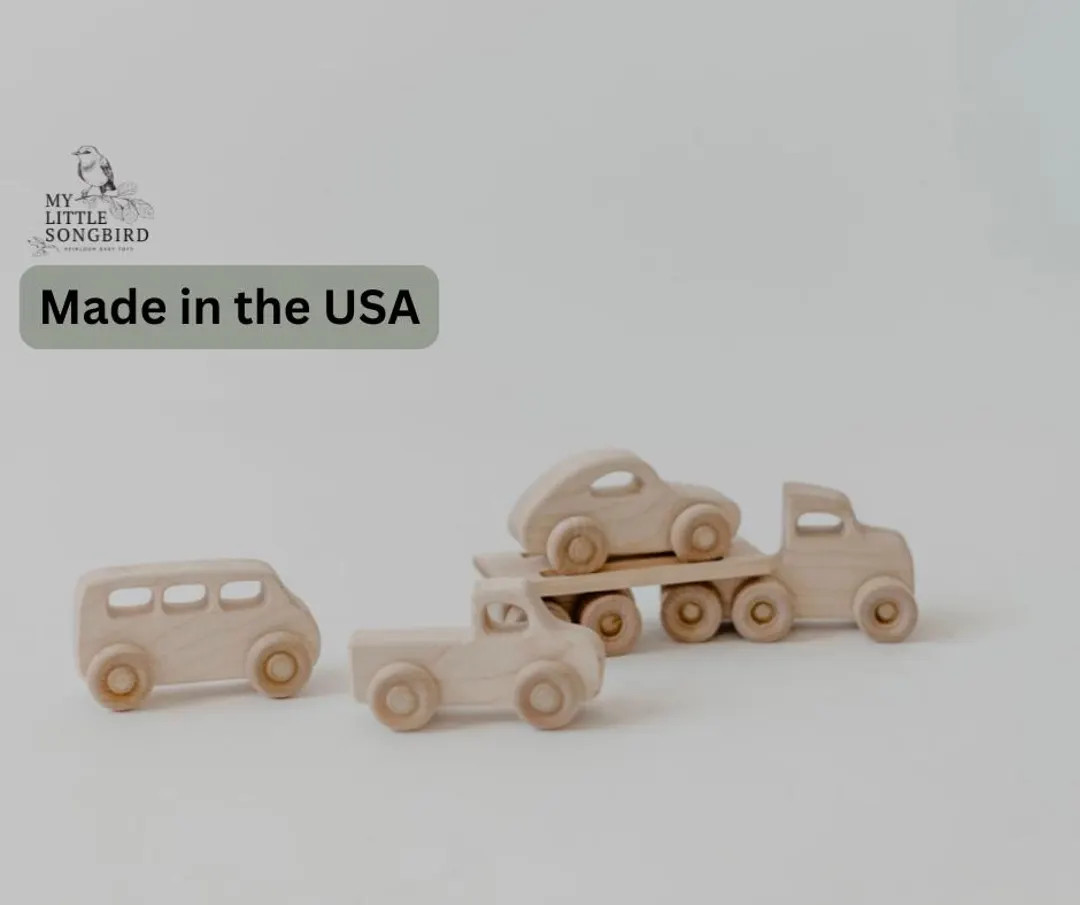 Handcrafted Wooden Vehicle Set: Natural Wood Cars, Truck & Ramp - Etsy | Etsy (US)