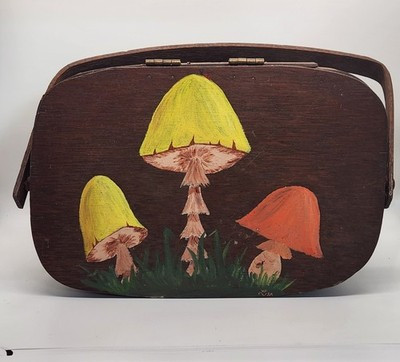 Vintage Hand Painted Mushrooms by Lisa Basket Weave Purse Top Handle Lined Retro | eBay | eBay US
