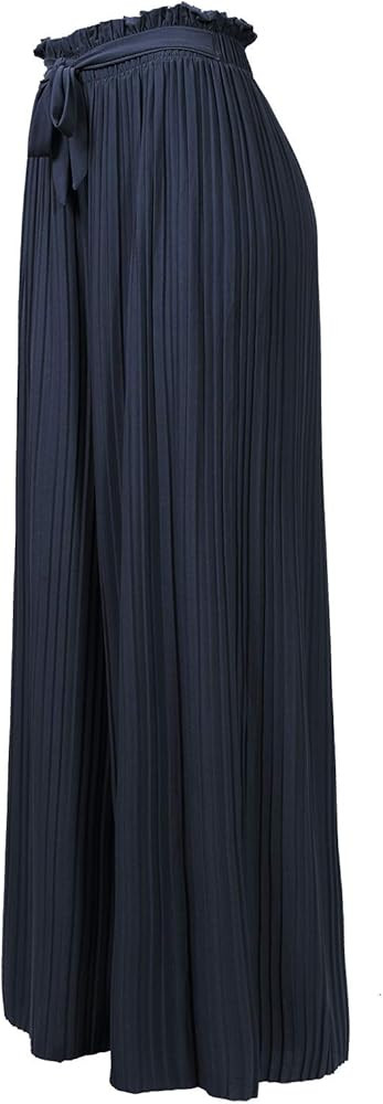 Design by Olivia Women's Ribbon Tie Chiffon Loose Pleated Wide Leg Palazzo Pants | Amazon (US)