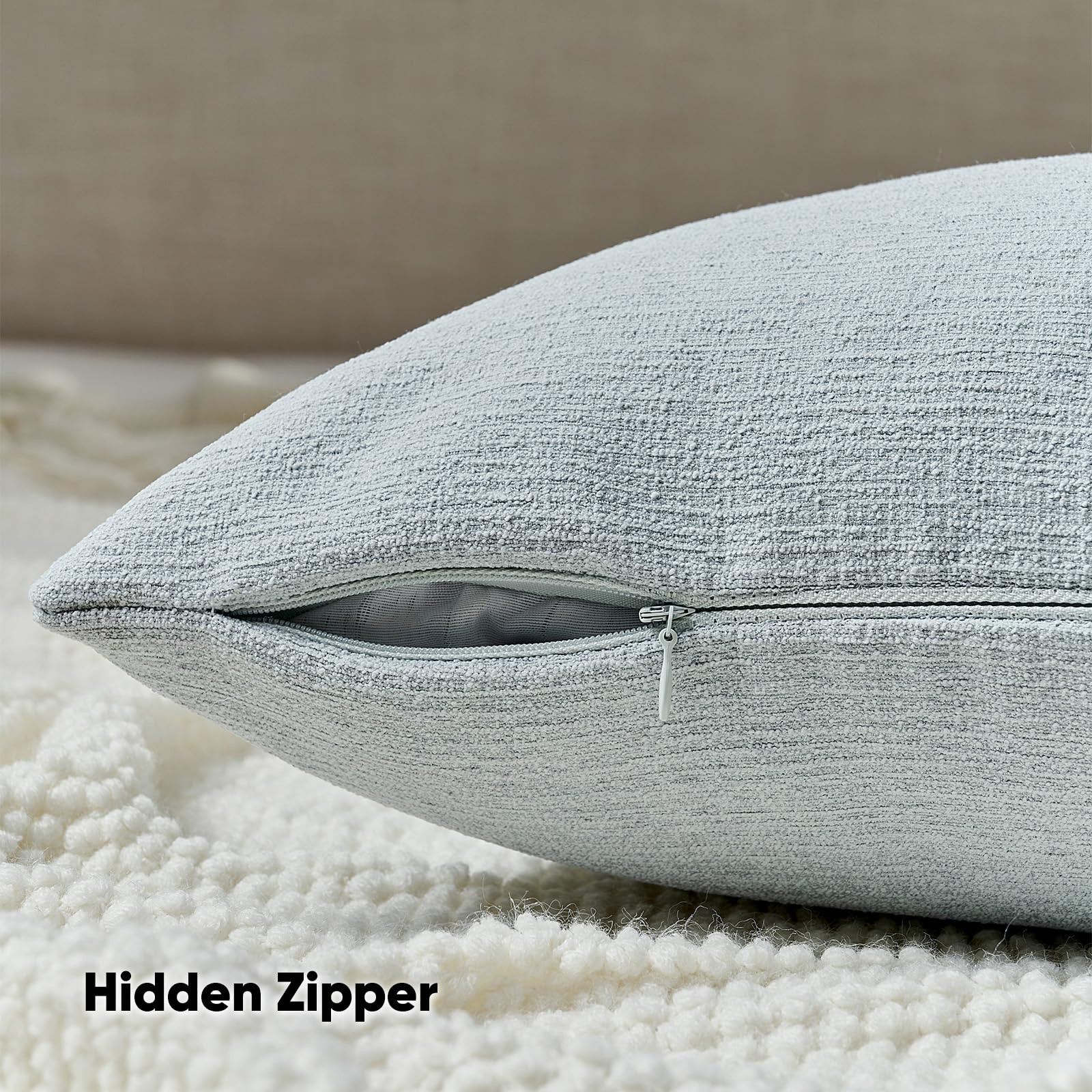 HAUSSY Dusty Blue Throw Pillow Covers 22x22 Inch Set of 2,Boho Decorative Faux Linen Throw Pillow... | Amazon (US)