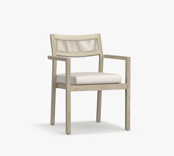Indio Coastal Mahogany & Rope Stackable Outdoor Dining Side & Armchair | Pottery Barn CA