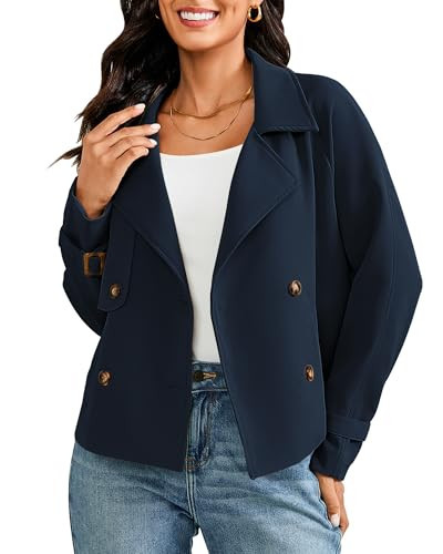 LookbookStore Short Trench Coats for Women Ladies Spring Jacket Womans Jackets for Fall Fall Clothing Women Navy Blue Small Fits US Size 4 to 6 | Amazon (US)