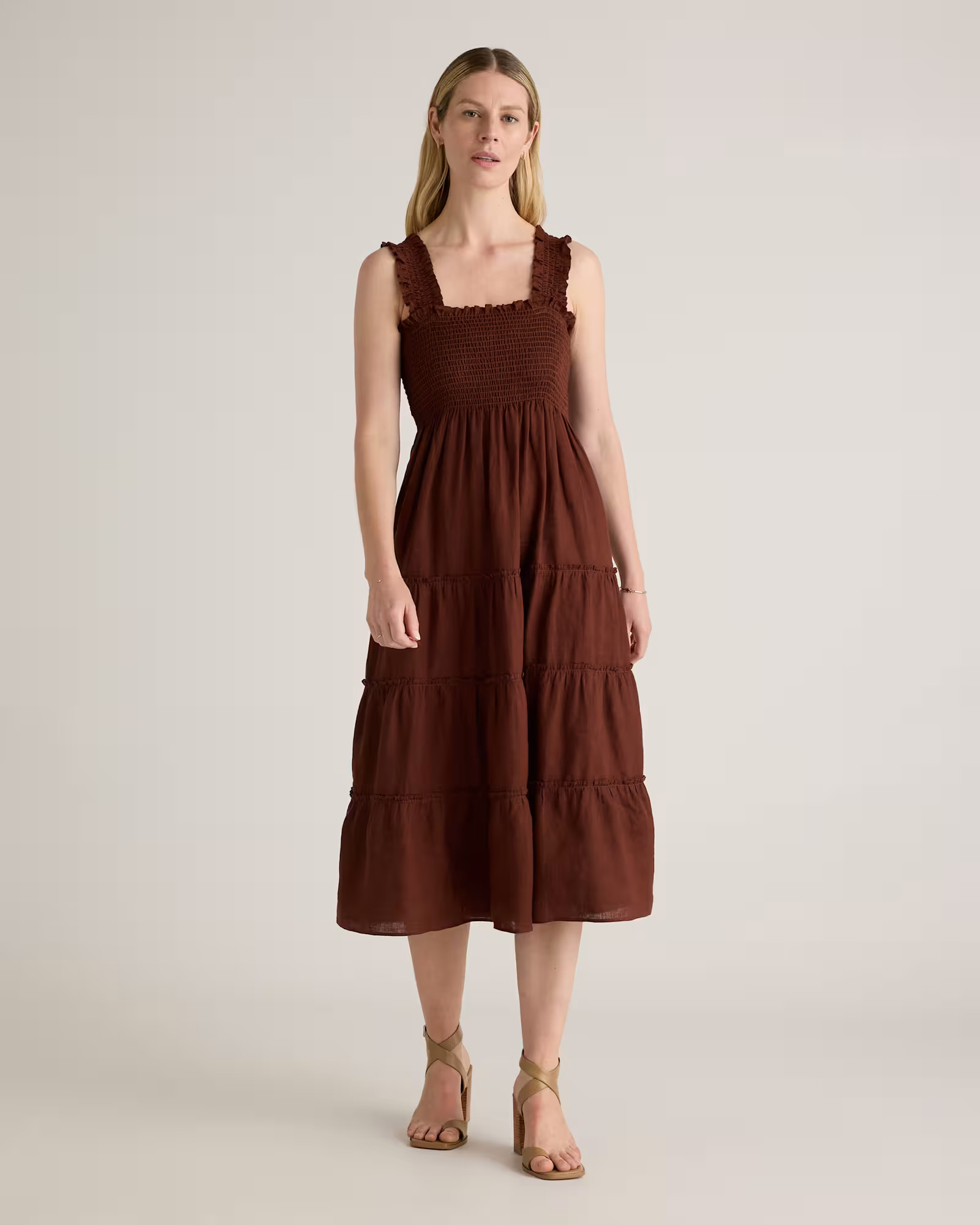 100% European Linen Smocked Midi Dress in Chocolate | Quince