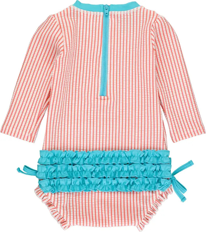 Girls Seersucker Long Sleeve UPF50+ One Piece Rash Guard | Nordstrom