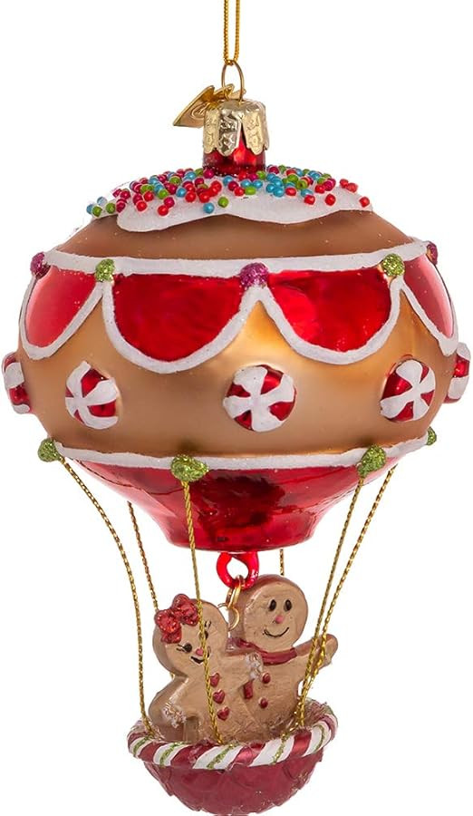 Kurt S. Adler Noble Gems™ Glass Ornament (4.75" Gingerbread Man in Hot Air Balloon NBX0031) | Amazon (US)