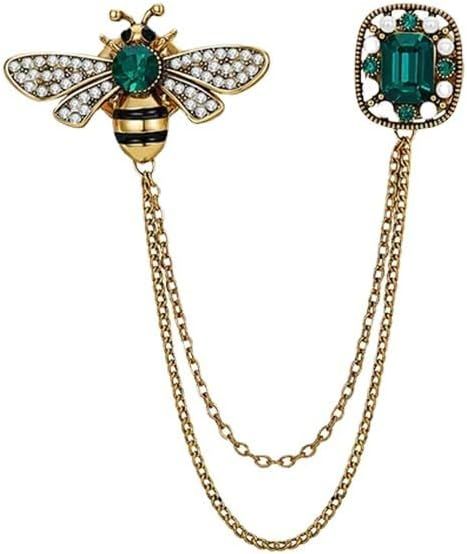 Dreuyet Honey Bee Brooches for Women Men CZ Crystal Cute Bee With Hanging Chain Tassel Badge Suit... | Amazon (US)