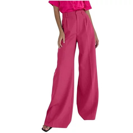 Mrat Pants for Women Comfort Full Length Pants Ladies Casual Spring Straight Solid Color High Waist Suit Pants With Pocket Female Casual Boho Pants Hot Pink M | Walmart (US)