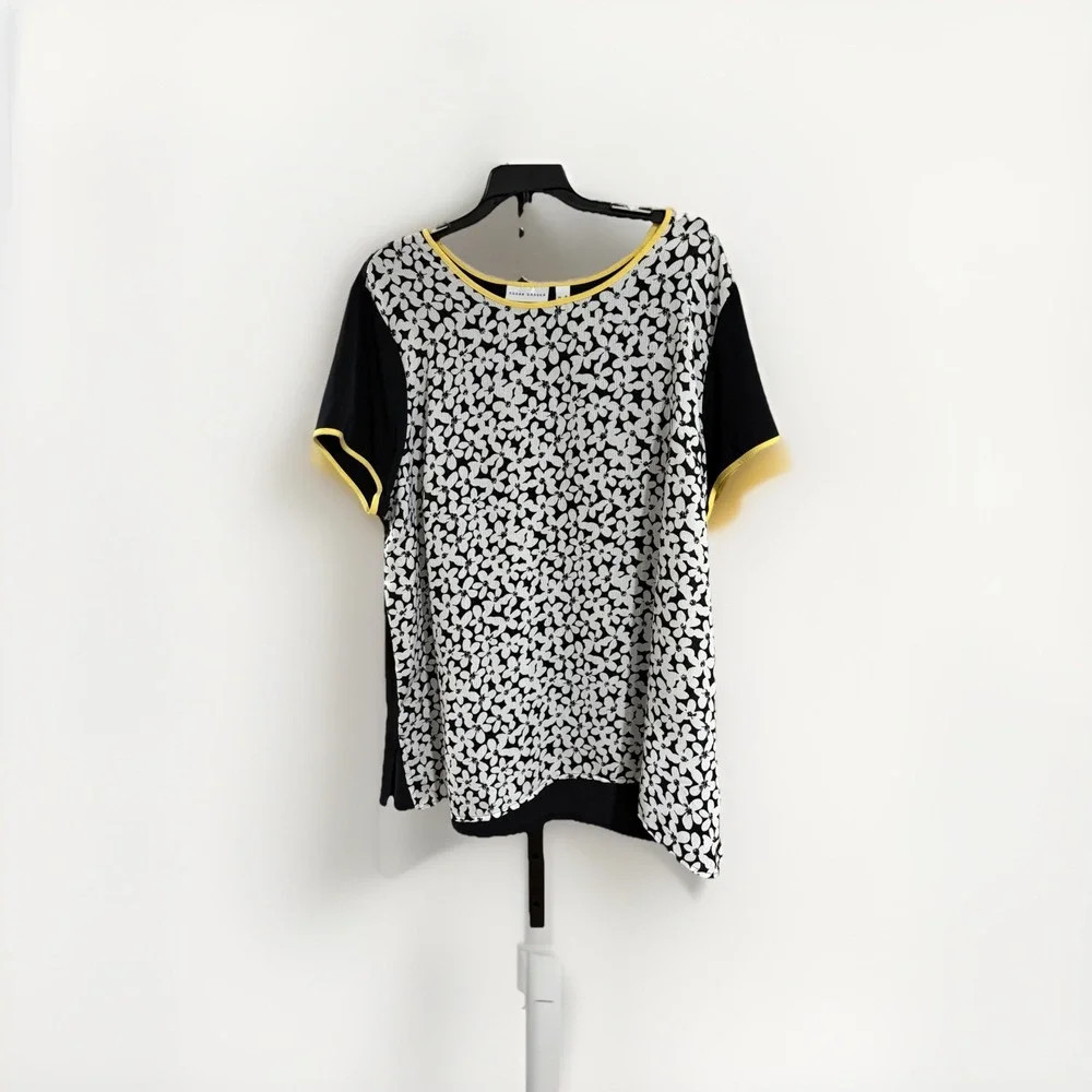Susan Graves\u200e womens blouse shirt top STRETCH black white yellow XL EUC A14 | Poshmark