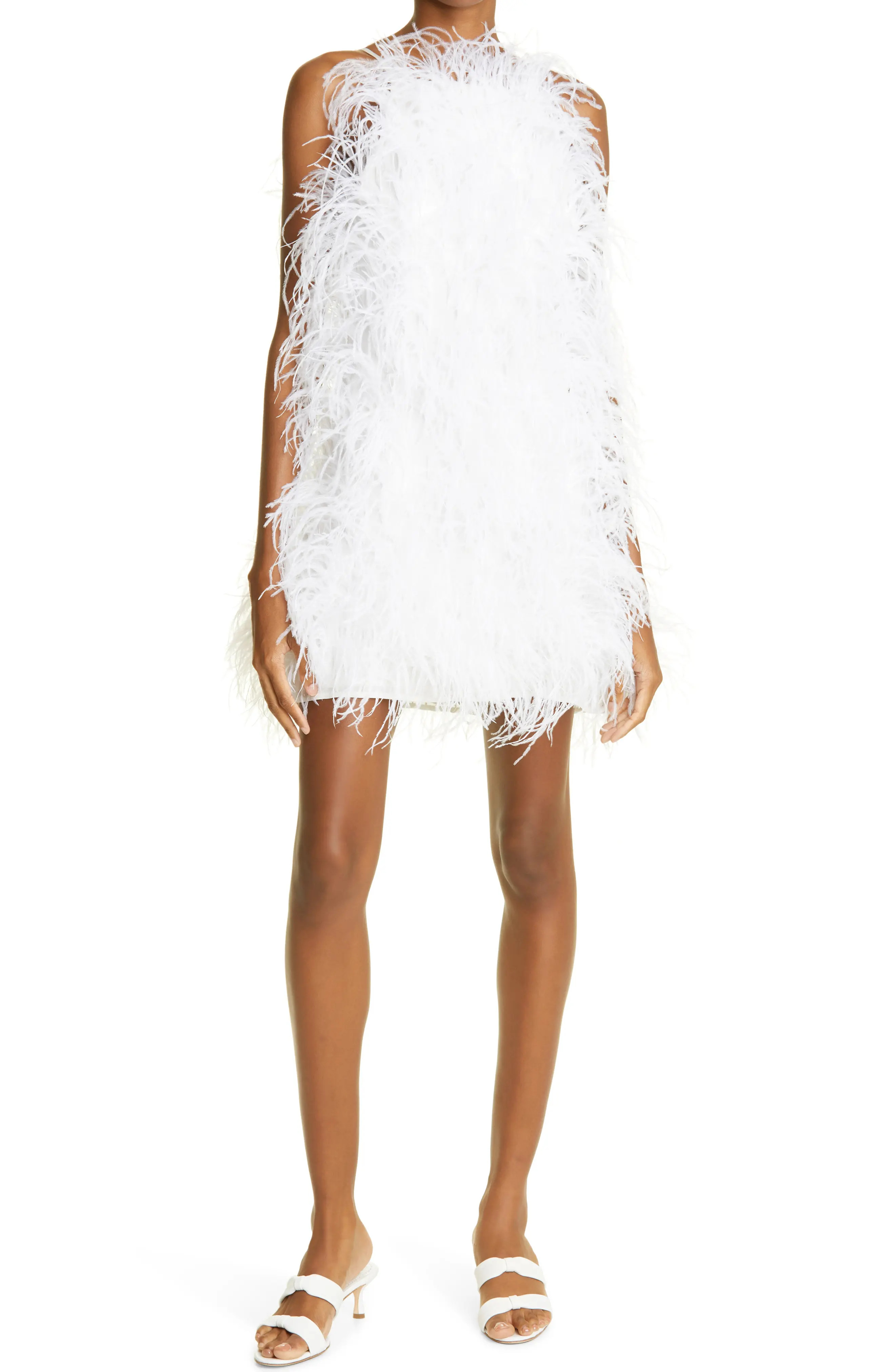 Cult Gaia Shannon Ostrich Feather Dress in Off White at Nordstrom, Size Medium | Nordstrom