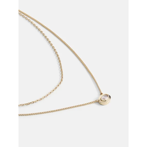 Free Assembly Women's Demi Fine 14K Gold Plated Cubic Zirconia Layered Necklace Set, 15" + 2" Ext... | Walmart (US)