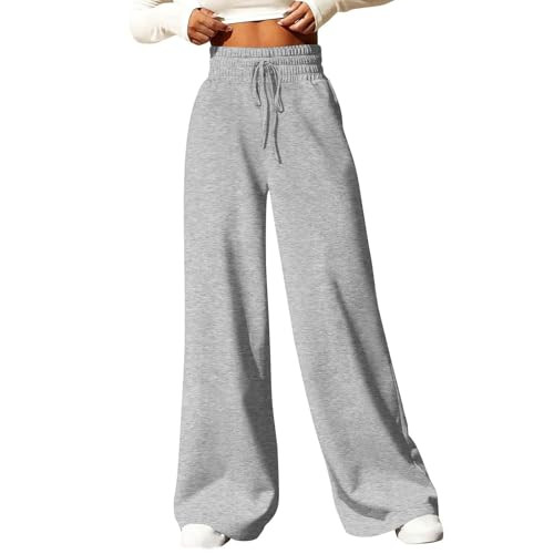 Women's High Waisted Wide Leg Sweatpants Drawstring Waist Joggers with Pockets Casual Loose Straight Leg Yoga Pants Gray | Amazon (US)