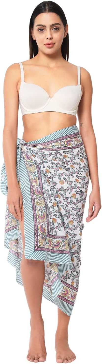 Swimsuit Beach Sarong Cover Ups for Swimwear Women-Hand Print Wrap Skirt | Amazon (US)