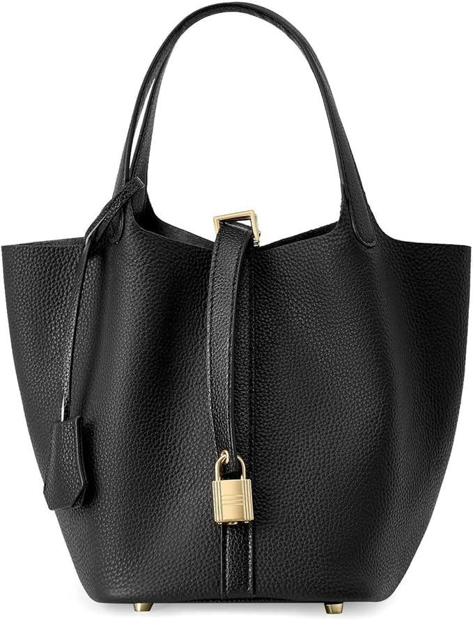 Genuine leather bucket bag for women old trend lychee drawstring soft basket tote bag | Amazon (US)