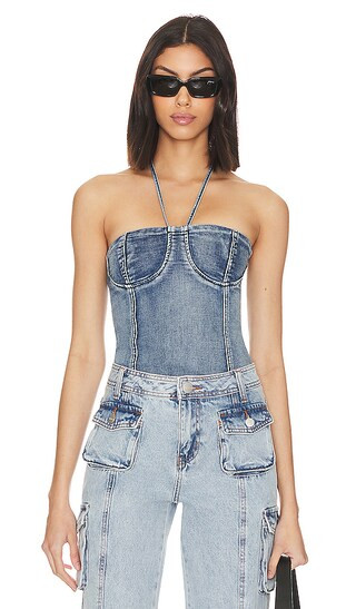 Sydney Halter Top in Dark Blue Wash | Revolve Clothing (Global)