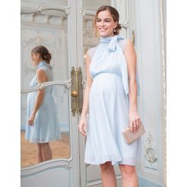 Sky Blue Maternity & Nursing Dress with Neckline Tie | Seraphine US