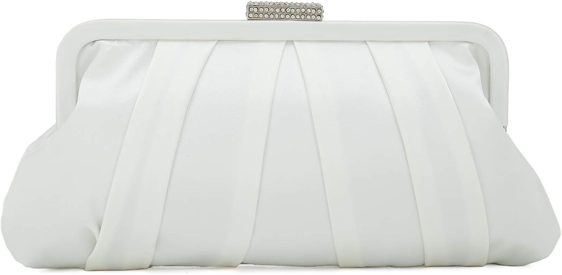 CHARMING TAILOR Classic Pleated Satin Clutch Bag Diamante Embellished Formal Handbag for Wedding/... | Amazon (US)