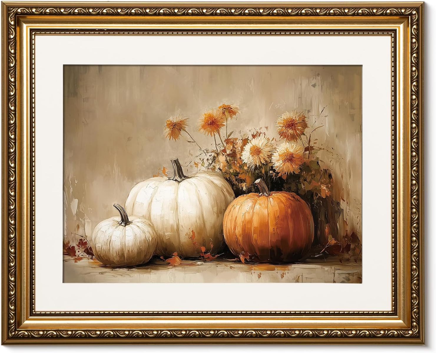 ARPEOTCY Gold Framed Canvas Wall Art, Autumn Pumpkin Art Prints, Fall Harvest Decor for Living Dining Room Kitchen Fireplace Thanksgiving, Rustic Country Farmhouse Cottage Vintage Decor, 13x16 Inch | Amazon (US)