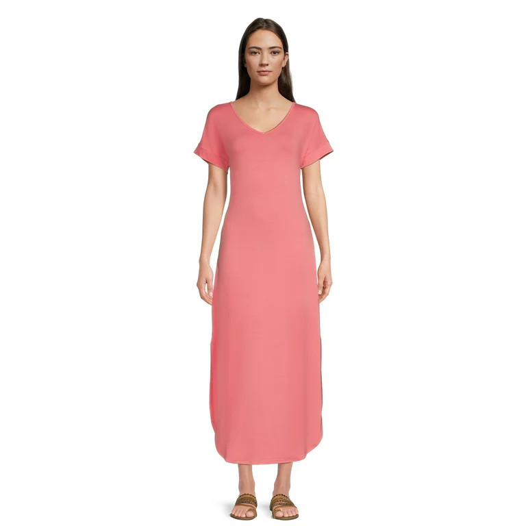 Time and Tru Women's Maxi Dress with Short Sleeves, Sizes XS -XXXL | Walmart (US)