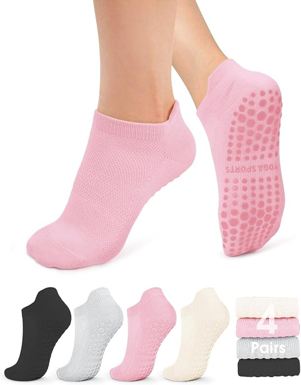 yeuG 4/6 Pairs Pilates Socks for Women Non Slip Grip Socks Yoga Socks Ankle Grippy Socks Woman fo... | Amazon (US)