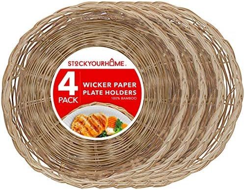 Stock Your Home 10-Inch Bamboo Paper Plate Holder (4 Count) - Paper Plate Holders Wicker Heavy Du... | Amazon (US)