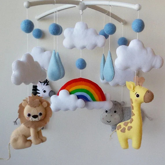 Safari Hanging Baby Mobile Felt Africa Animals Rainbow Mobile | Etsy | Etsy (US)