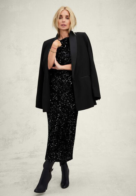 Womens Black Sequin Midi Dress | Peacocks