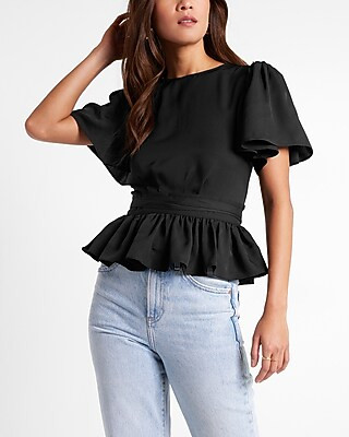 Flutter Sleeve Tie Waist Peplum Top | Express