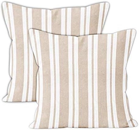 Encasa Homes Stripes Throw Pillow Cover 2pc Set - Franca Beige Stripes - 18 x 18 inch Recycled Cotto | Amazon (US)