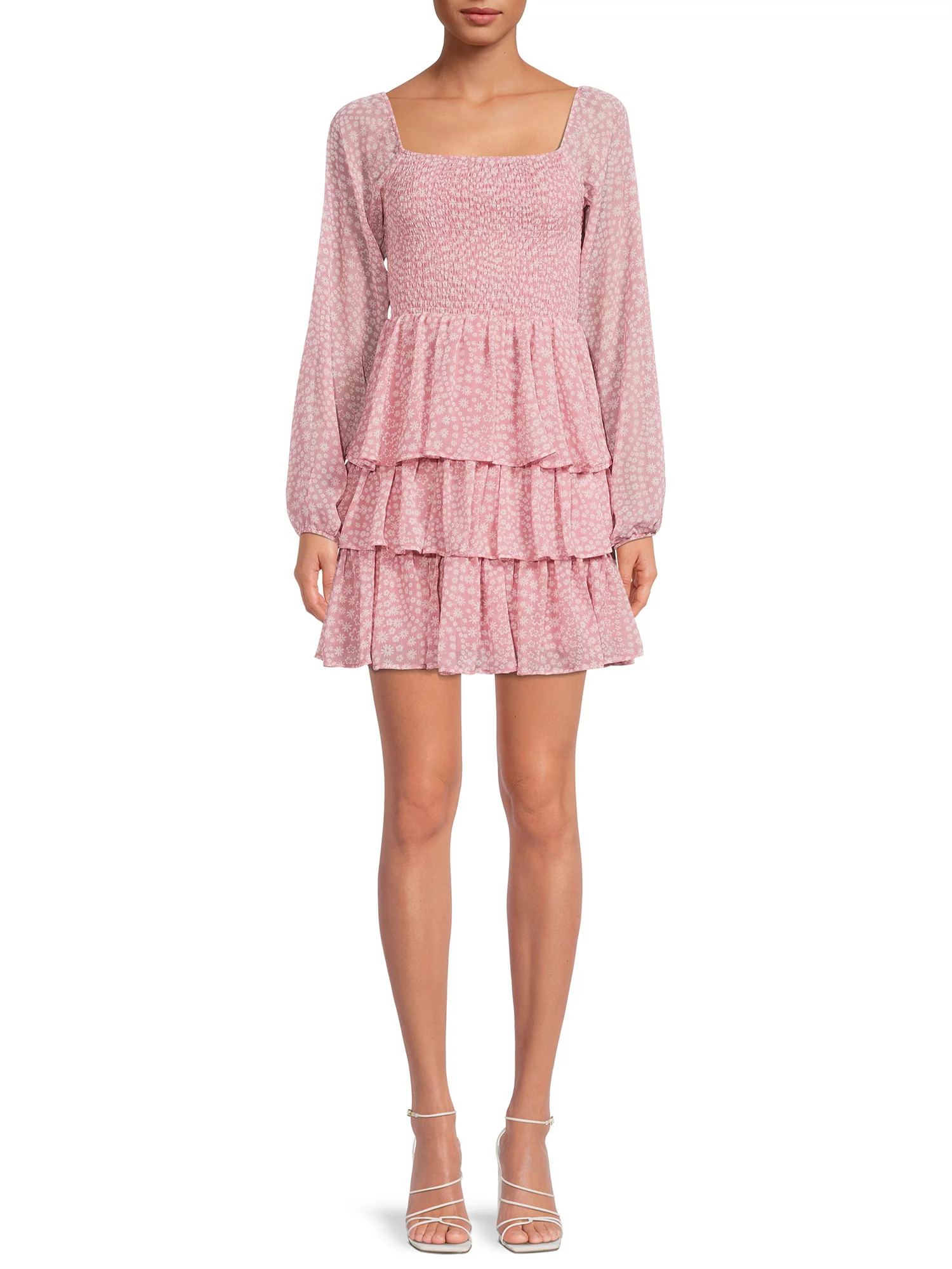 Madden NYC Women's and Juniors' Triple Ruffle Smocked Peasant Dress | Walmart (US)