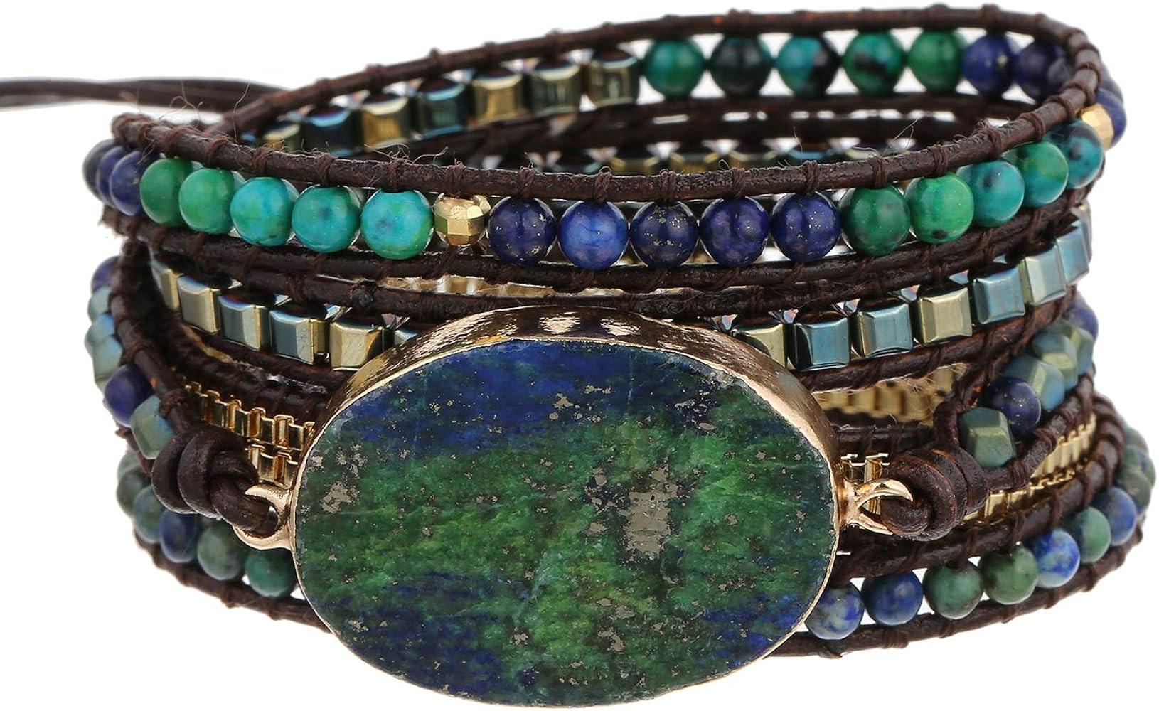 Plumiss Boho Natural Stone Wrap Bracelet, Handmade Gemstone 1-5 Wrap Adjustable Bracelet Jewelry ... | Amazon (US)