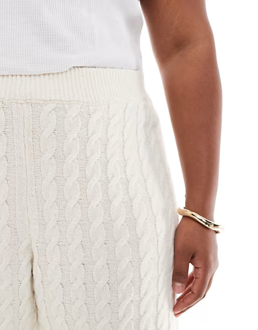 4th & Reckless Plus wool mix cable knit wide leg pants in cream - part of a set | ASOS (Global)