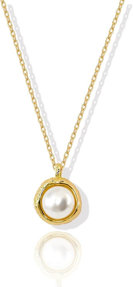 Altitude Boutique Freshwater Cultured Pearl Bezel Pendant Necklace | 14K Gold or Silver-Plated Ch... | Amazon (US)