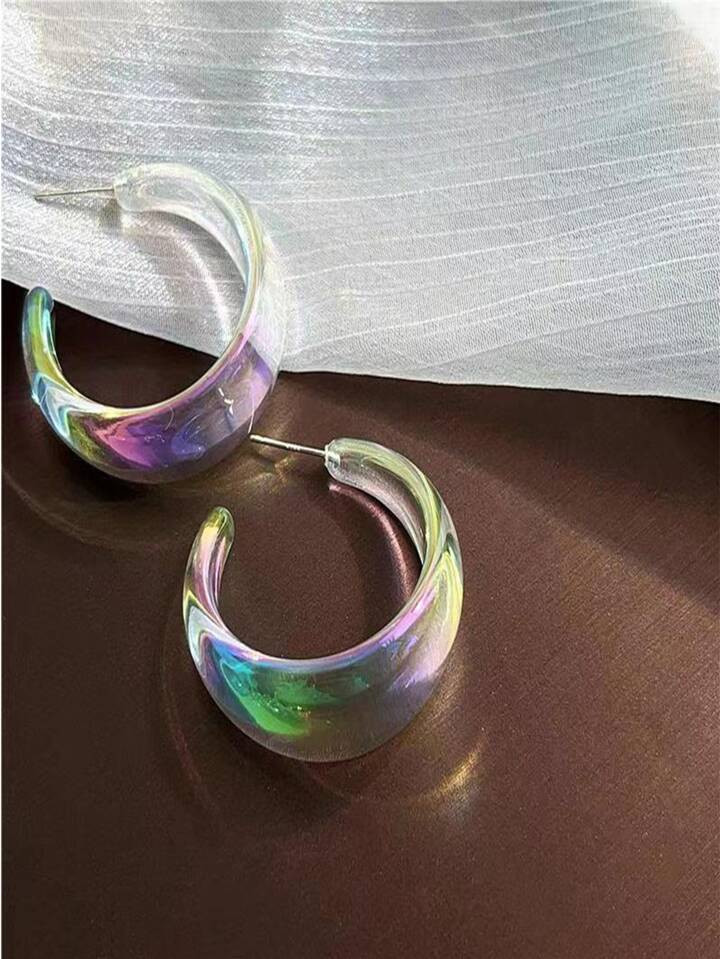 2pcs/set Fashionable Personality Iridescent Clear Color C Design Earrings | SHEIN