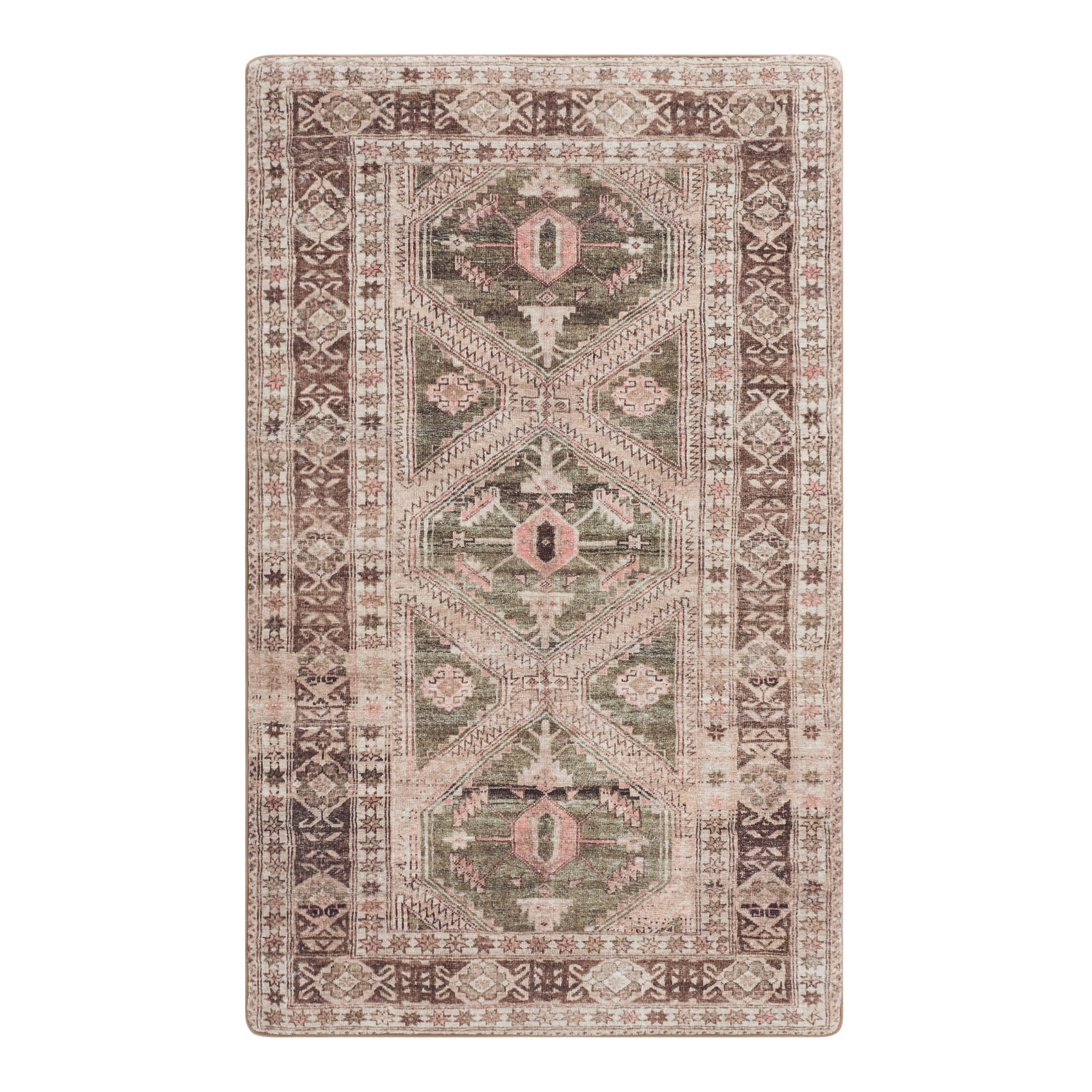 Jade Pink and Olive Traditional Style Memory Foam Area Rug | World Market