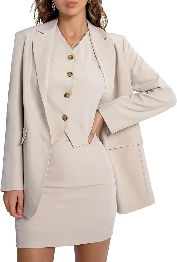 Women's Suits 3 Piece Business Casual Short Set Blazer Jacket Waistcoat and Mini Skirt Matching O... | Amazon (US)