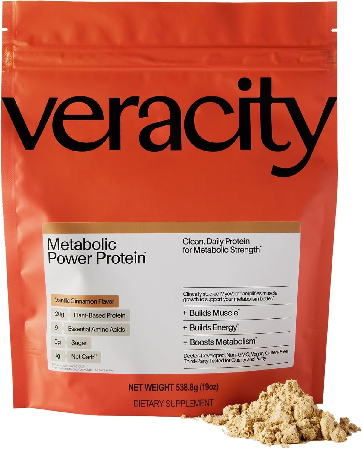 Veracity Plant-Based Protein Powder - Vanilla Cinnamon - MyoVera for Smarter Protein Utilization ... | Amazon (US)